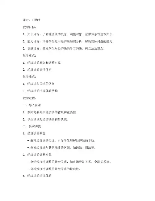 经济法概述教案模板范文