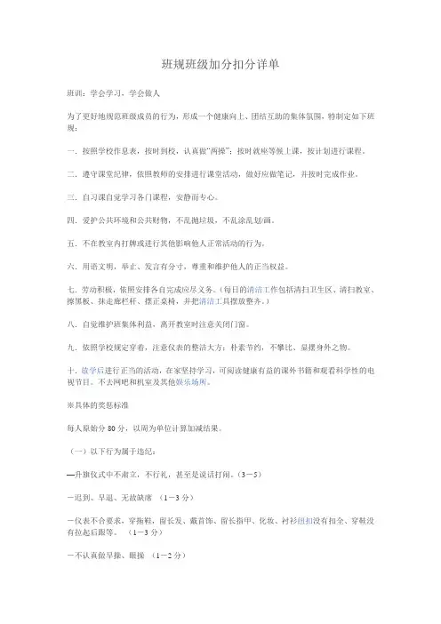班规、加分、扣分
