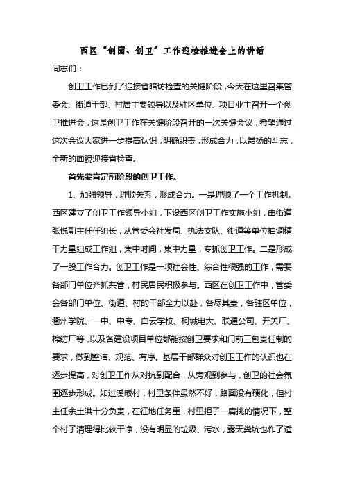 在创卫迎检会上的讲话.doc
