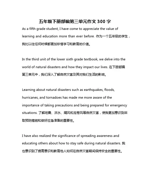 五年级下册部编第三单元作文300字