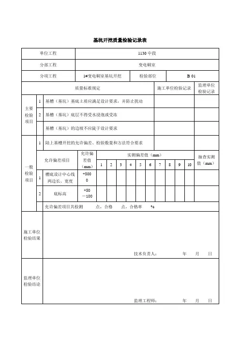 基坑开挖检验记录表