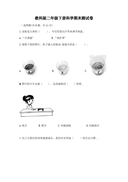 二年级下册科学期末测试卷附参考答案(完整版)