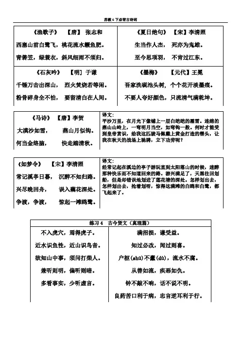 苏教六下必背古诗词