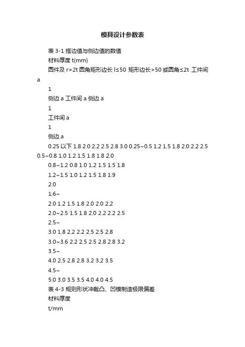 模具设计参数表
