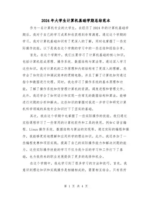 2024年大学生计算机基础学期总结范本(2篇)