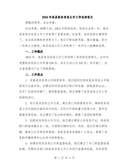 2024年某县政务信息公开工作总结范文