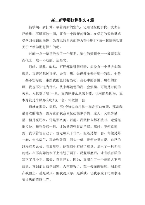 高二新学期打算作文4篇