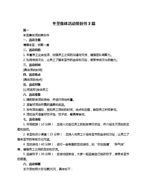 冬至集体活动策划书3篇