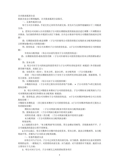 合并报表抵消分录
