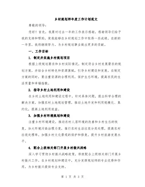 乡村规划师年度工作计划范文