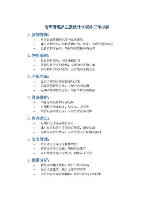 仓库管理员主要做什么表格工作内容