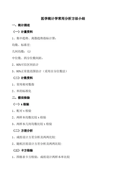 医学统计学常用分析方法小