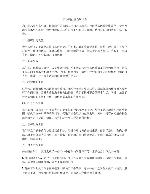 民政所自查自纠报告