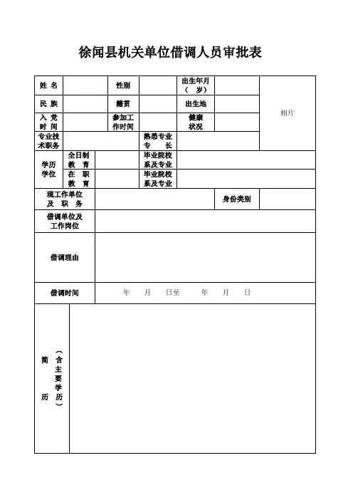 徐闻县机关事业单位借调人员审批表