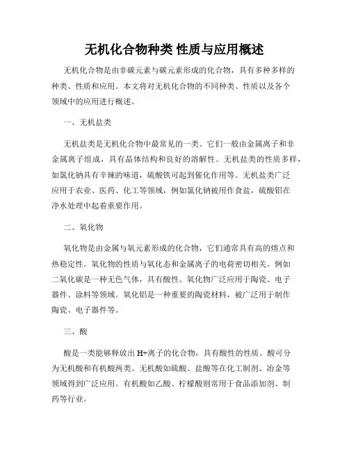 无机化合物种类 性质与应用概述