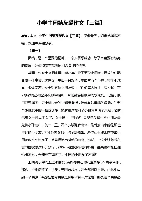 小学生团结友爱作文【三篇】