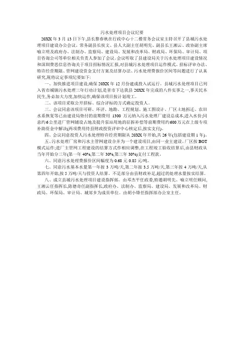 污水处理项目会议纪要