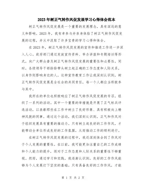 2023年树正气转作风促发展学习心得体会范本
