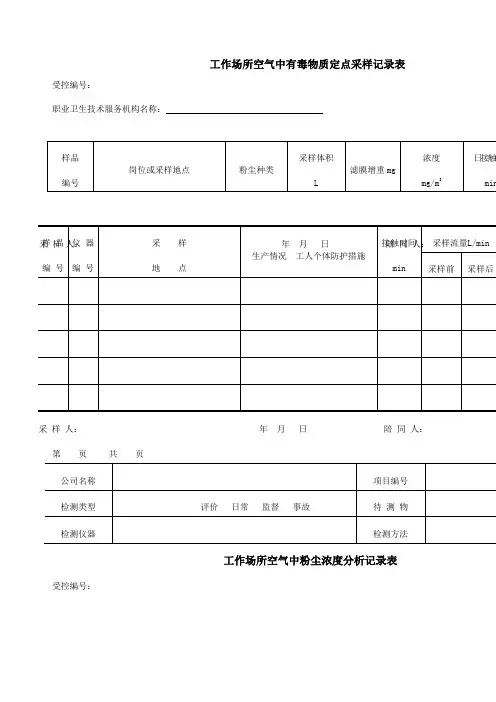 工作场所职业病危害因素检测记录表
