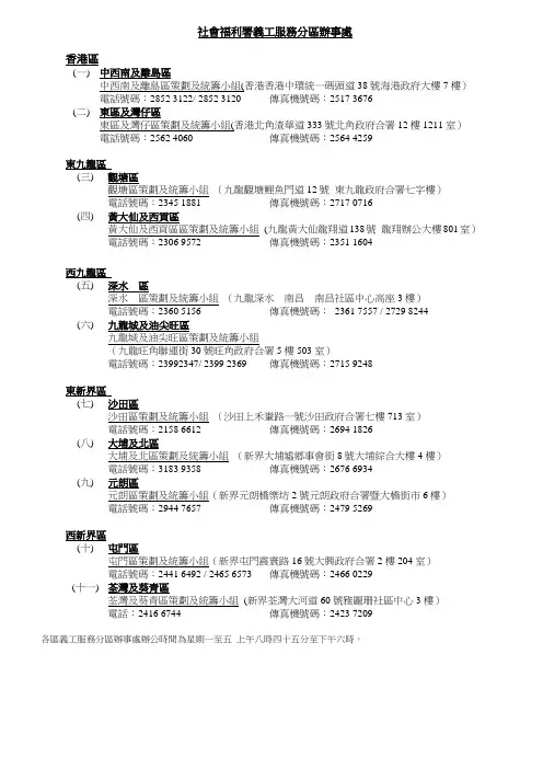 社会福利署义工服务分区办事处