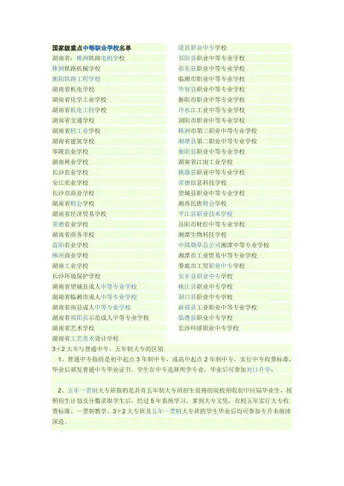 湖南国家级重点中等职业学校名单