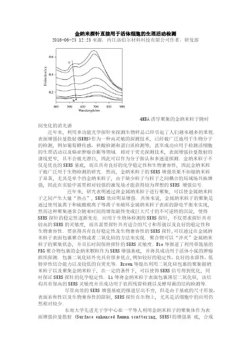 金纳米探针直接用于活体细胞的生理活动检测