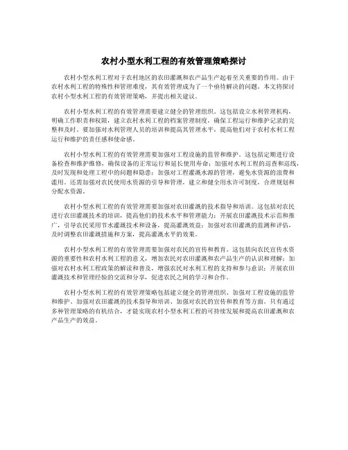 农村小型水利工程的有效管理策略探讨