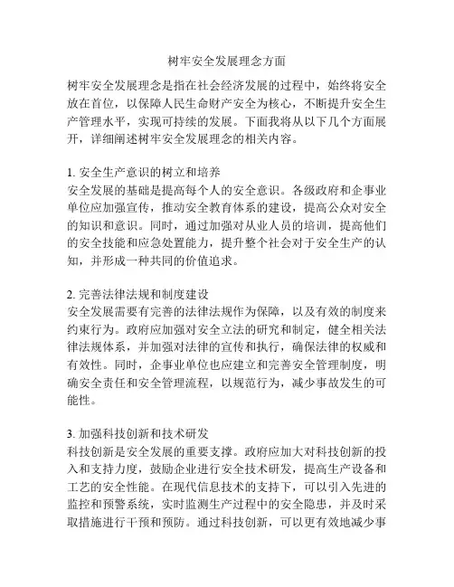 树牢安全发展理念方面