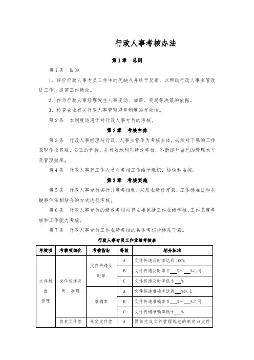 行政人事专员考核办法