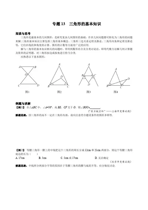 初中数学竞赛资料第二辑专题13 三角形的基本知识