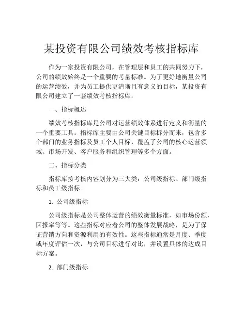 某投资有限公司绩效考核指标库