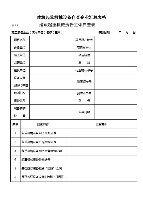 建筑起重机械设备自查企业汇总表格