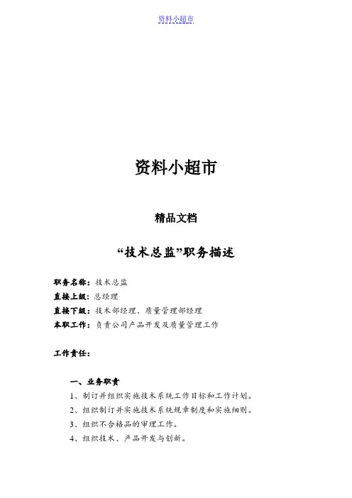 技术总监职务描述