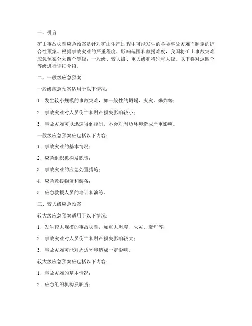矿山事故灾难应急预案等级