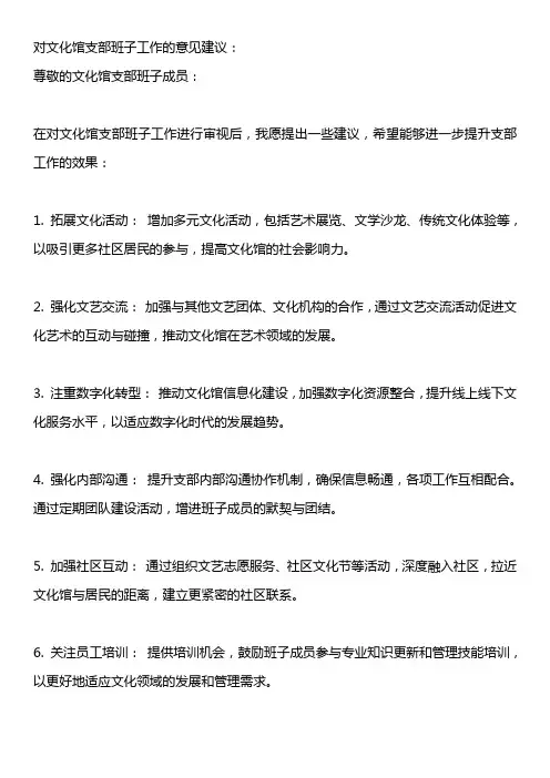 对文化馆支部班子工作的意见建议