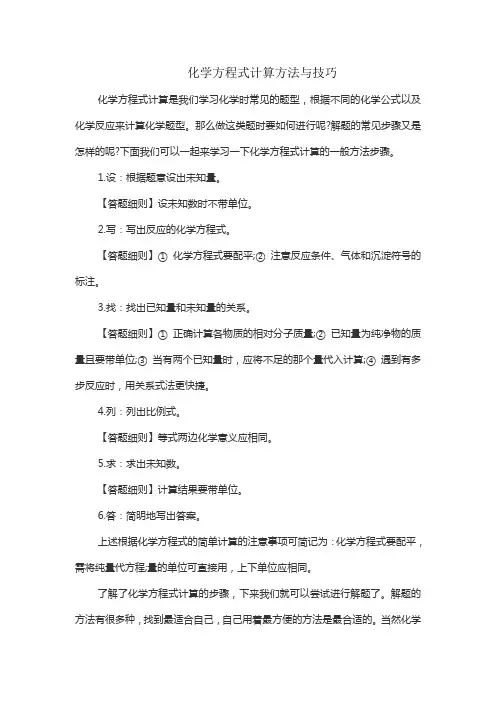 化学方程式计算方法与技巧