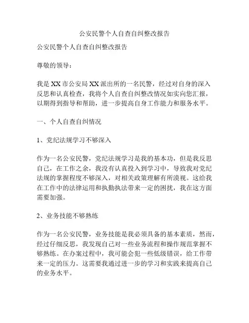 公安民警个人自查自纠整改报告