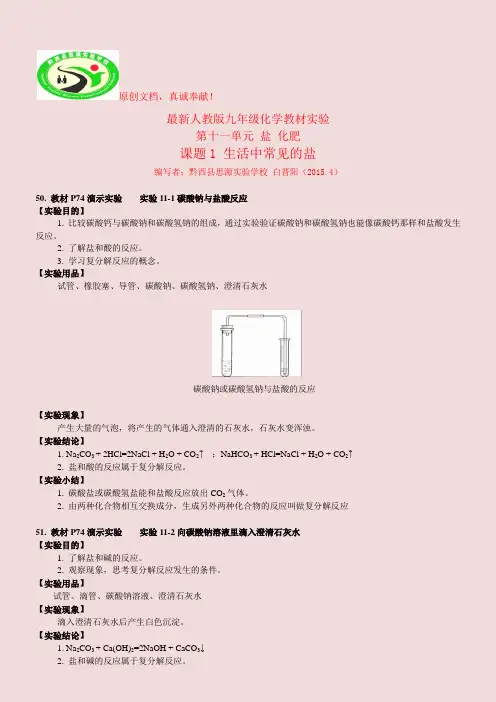 最新人教版九年级化学教材实验—第十一单元(Word 完美版)