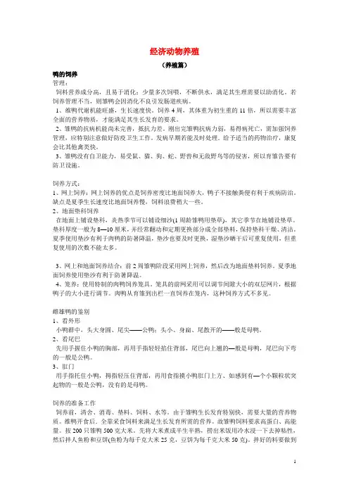 经济动物养殖(李巨勇 养殖篇)教案：鸭的饲养