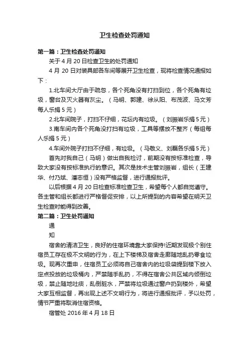 卫生检查处罚通知