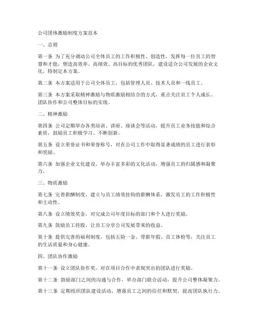 公司团体激励制度方案范本