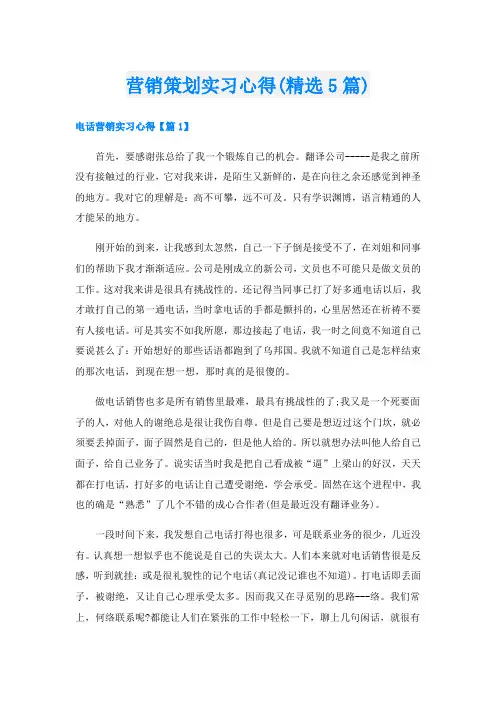 营销策划实习心得(精选5篇)