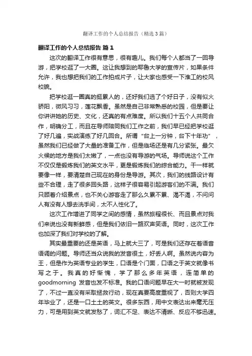 翻译工作的个人总结报告（精选3篇）