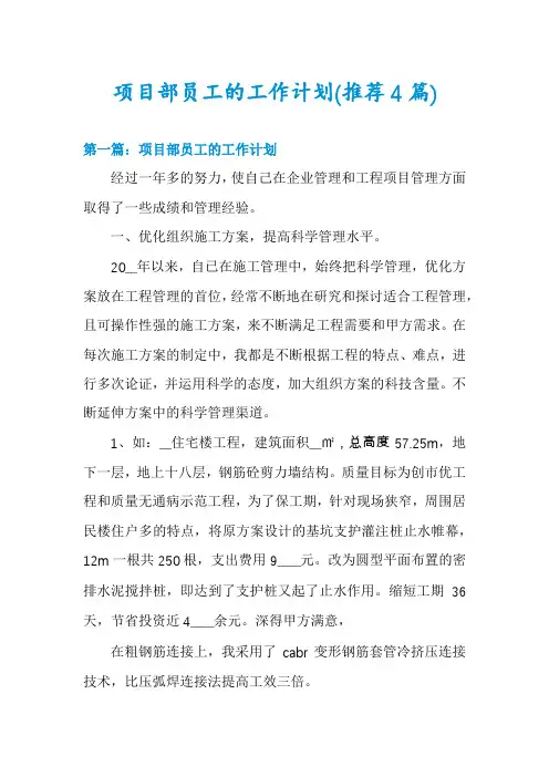 项目部员工的工作计划(推荐4篇)