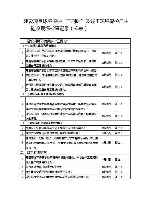 建设项目环境保护“三同时”及竣工环境保护自主验收现场检查记录(样表)