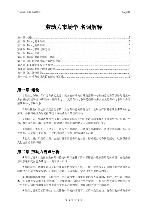 劳动力市场学-名词解释
