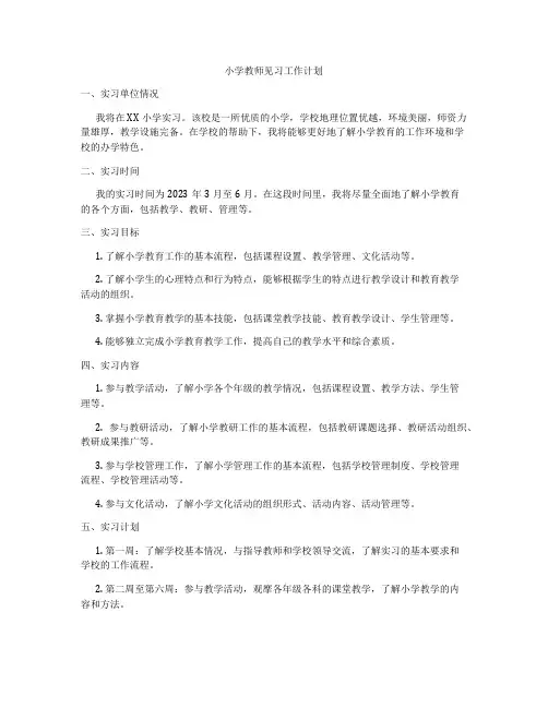 小学教师见习工作计划