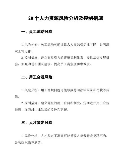 20个人力资源风险分析及控制措施