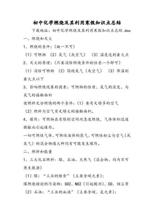 初中化学燃烧及其利用寒假知识点总结