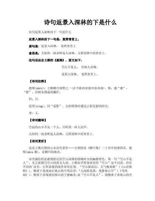 诗句返景入深林的下是什么